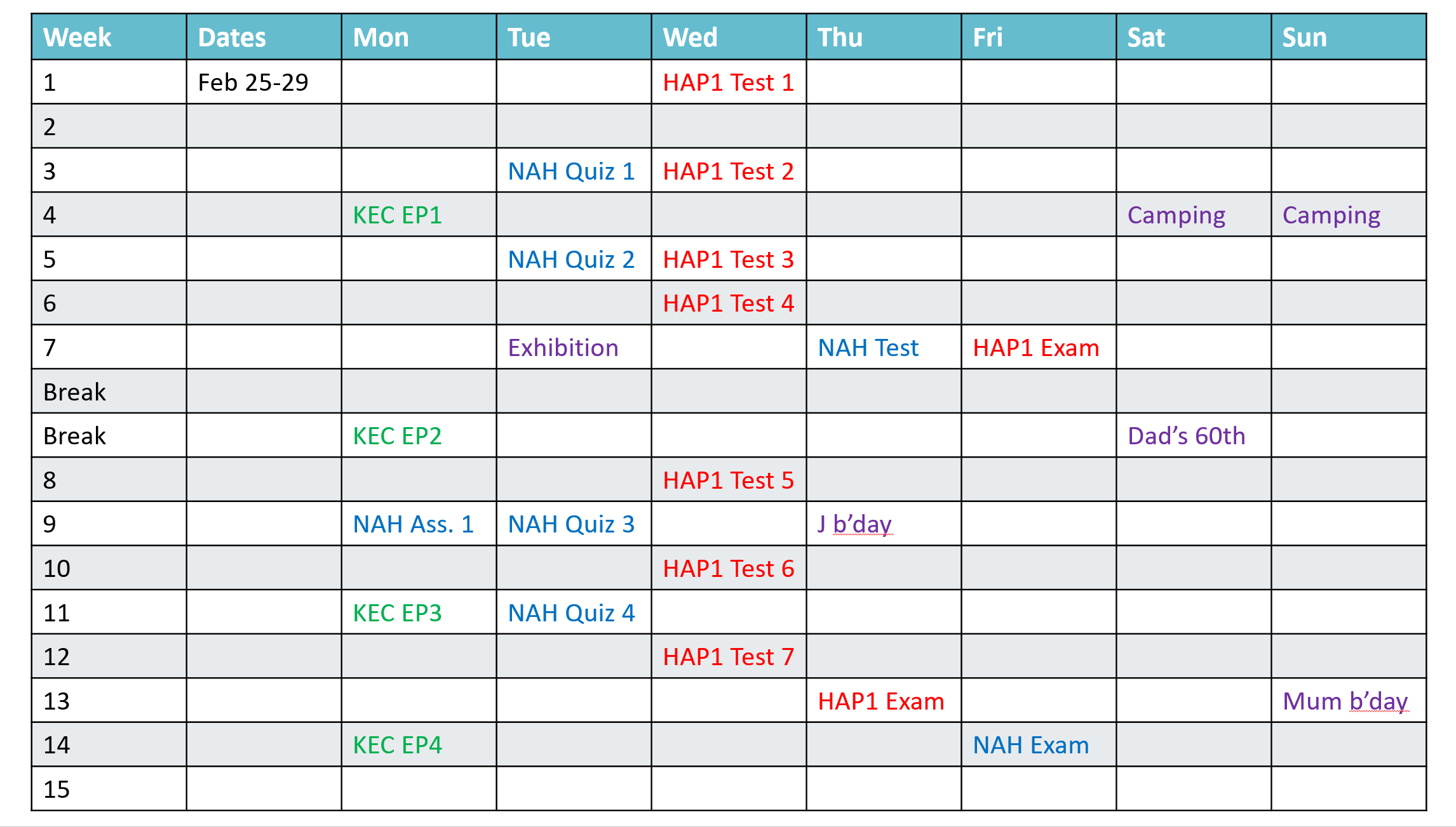Semester plan