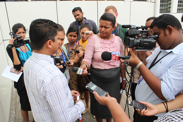 Fiji Elections Supervisor Mohammed Saneem answers questions from journalists during the 2014 election. Image: Ricardo Morris